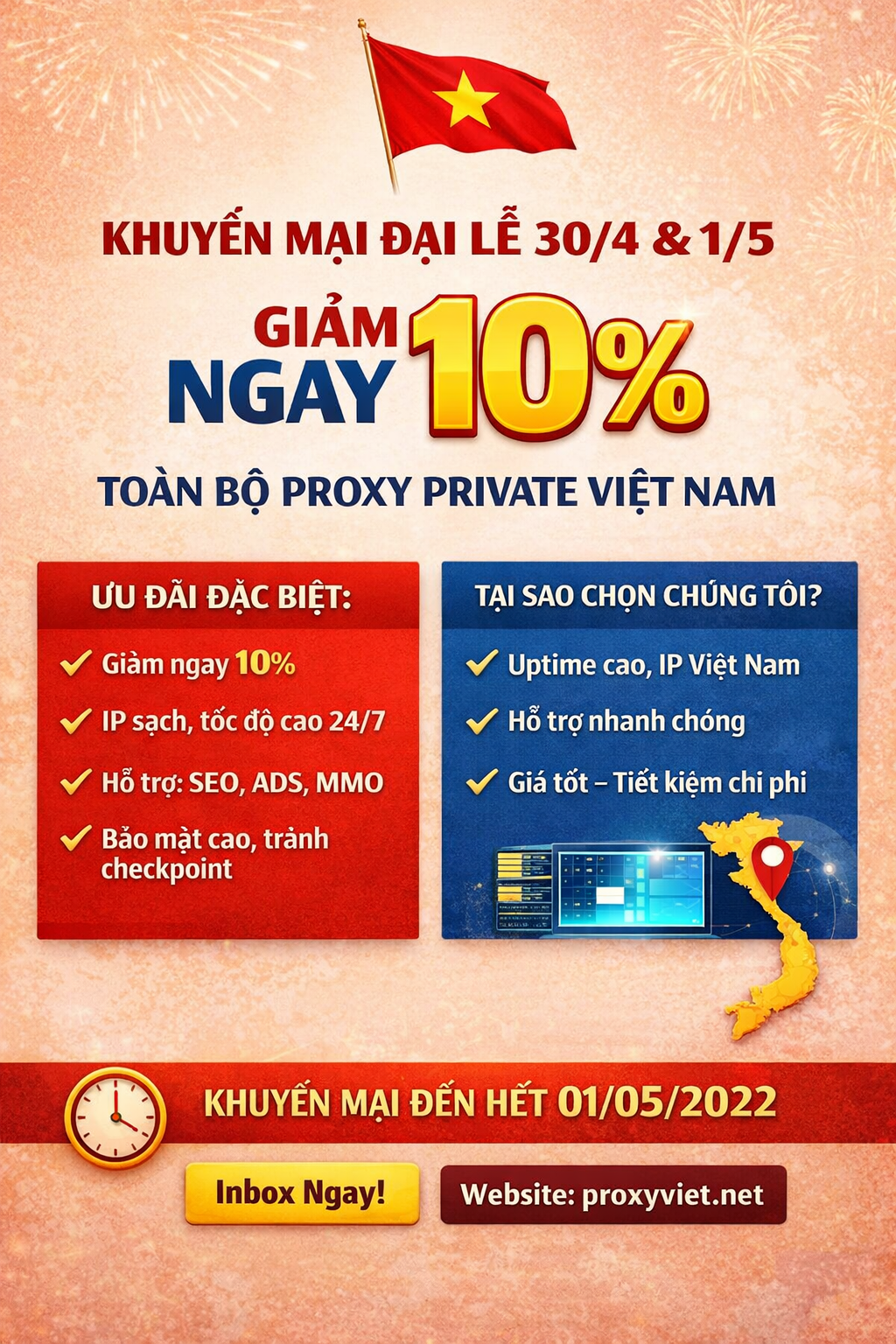 TƯNG BỪNG ĐẠI LỄ 30/4 & 1/5 PROXYVIET KHUYẾN MẠI